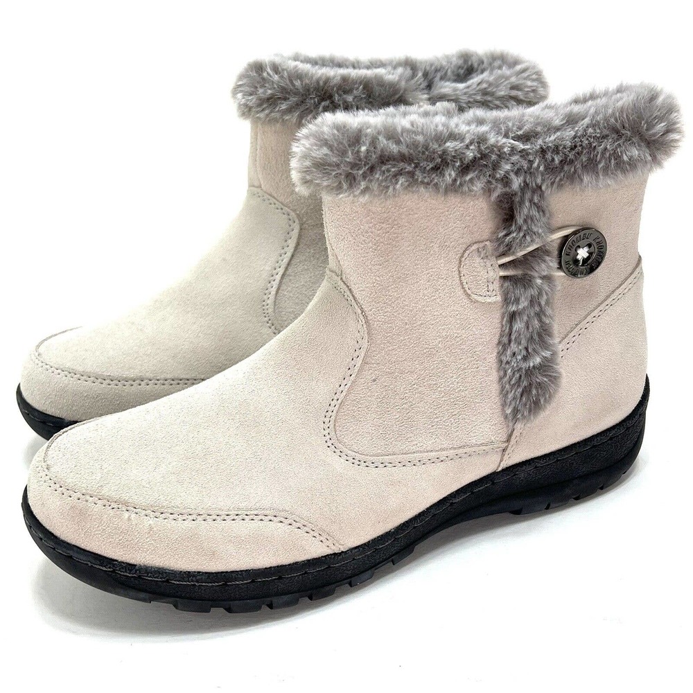 Women's Leather Winter Boot Khombu size 9 Cream All Weather Memory Foam NEW